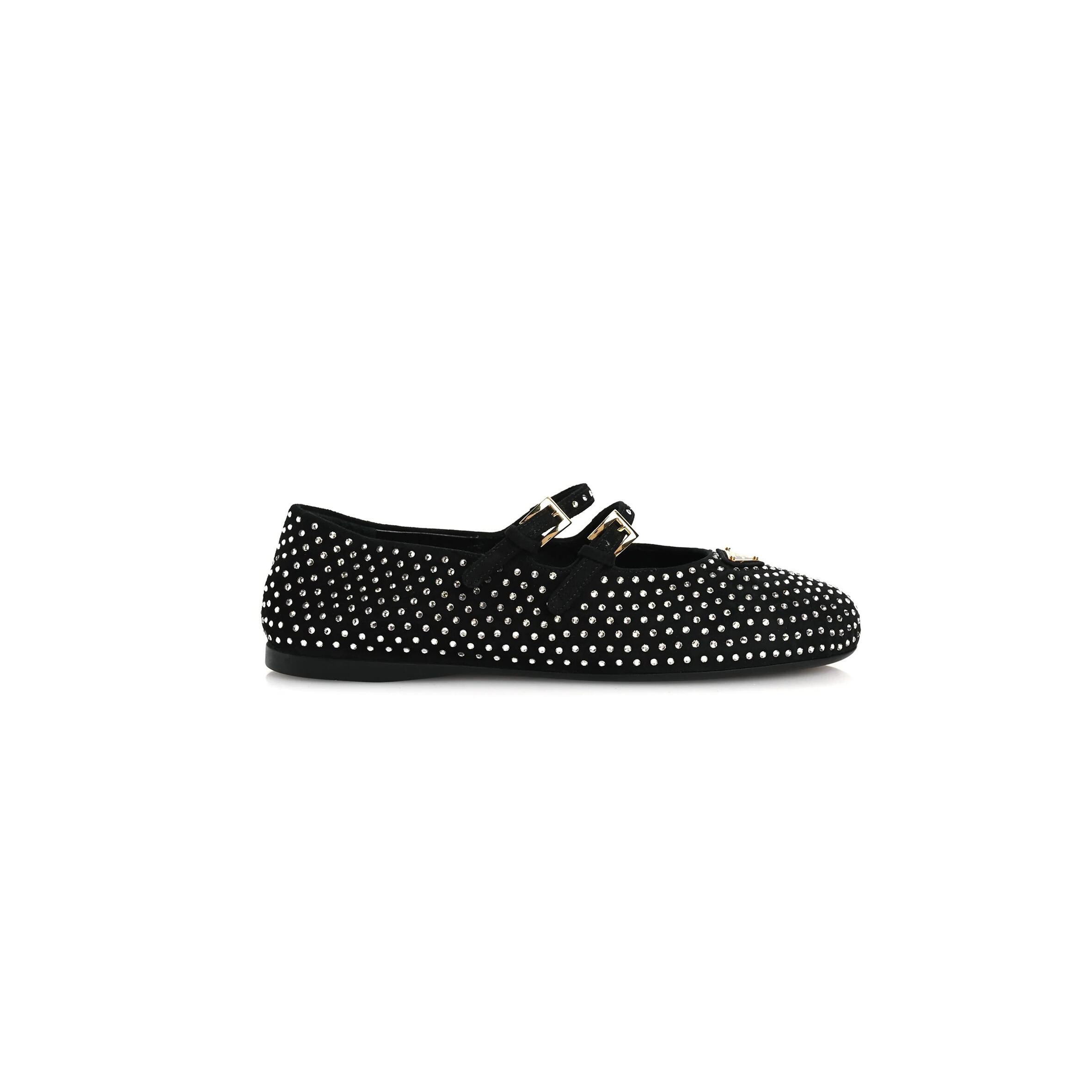 PRADA SUEDE CRYSTAL STUDDED BALLERINA